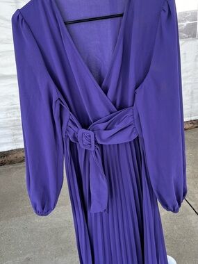 Purple Pleated Wrap Maxi Dress with Belt
